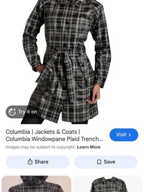 Columbia Black & White Plaid Trench Coat